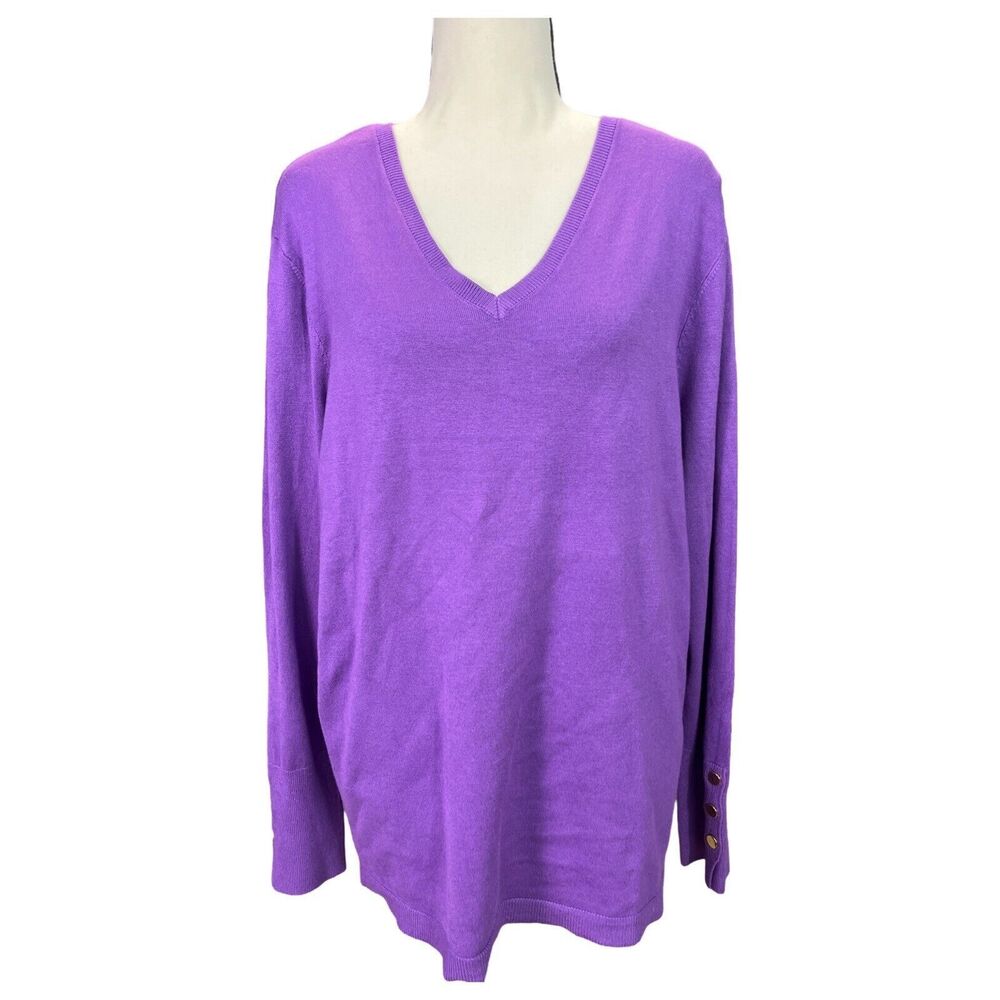 Jm Collection Size XL Women Rivet-Detail V-Neck Sweater  Purple Sapphire